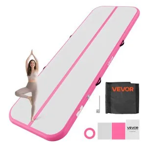 VEVOR opblaasbare airtrack turnmat van 300x100x10 cm in roze