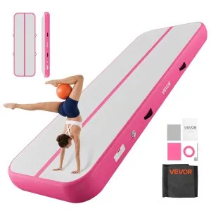 VEVOR opblaasbare airtrack turnmat van 300x100x20 cm in roze