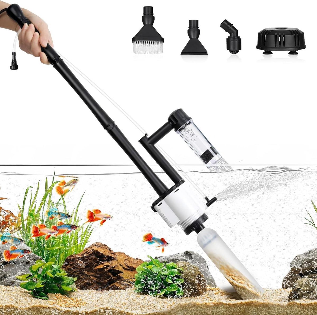 Elektrische aquariumstofzuiger met 8-in-1 functie voor waterverversing