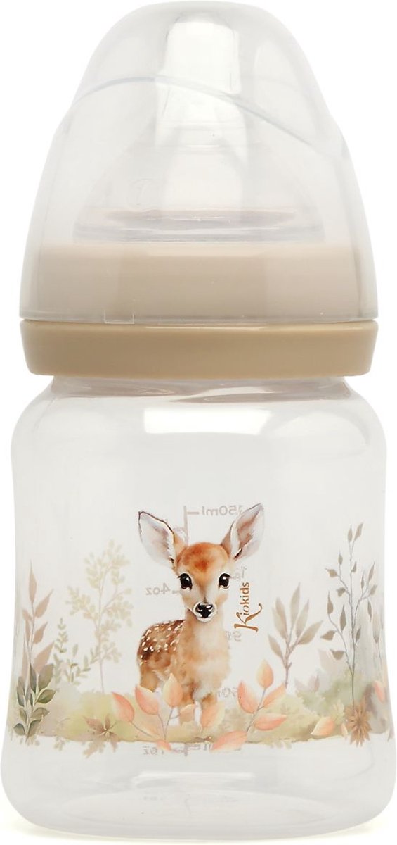 Babyfles met brede hals van 150 ml, beige met hertjesprint