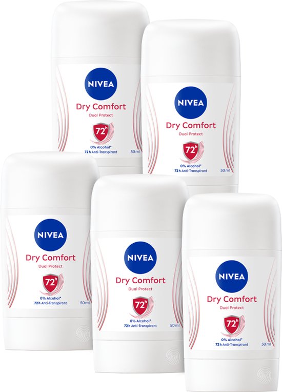 NIVEA Dry Comfort alcoholvrije deodorant stick, voordeelverpakking 5 x 50 ml