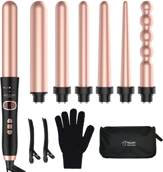 Bestope 6-in-1 krultang met opzetstukken in rose goud