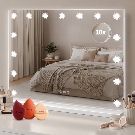 Fraay Hollywood make-upspiegel met LED-verlichting en 10x vergrootspiegel