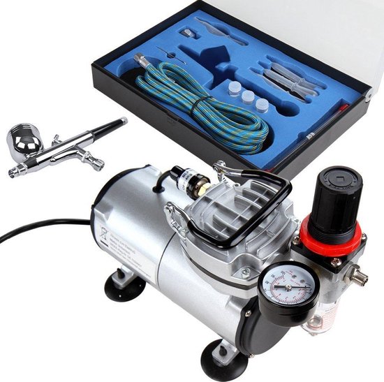 Timbertech airbrush set met compressor en double-action pistool