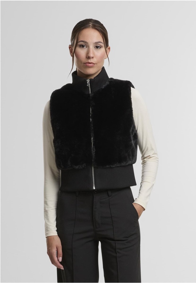 Urban Classics Ladies Cropped Faux Fur Vest bodywarmer in het zwart