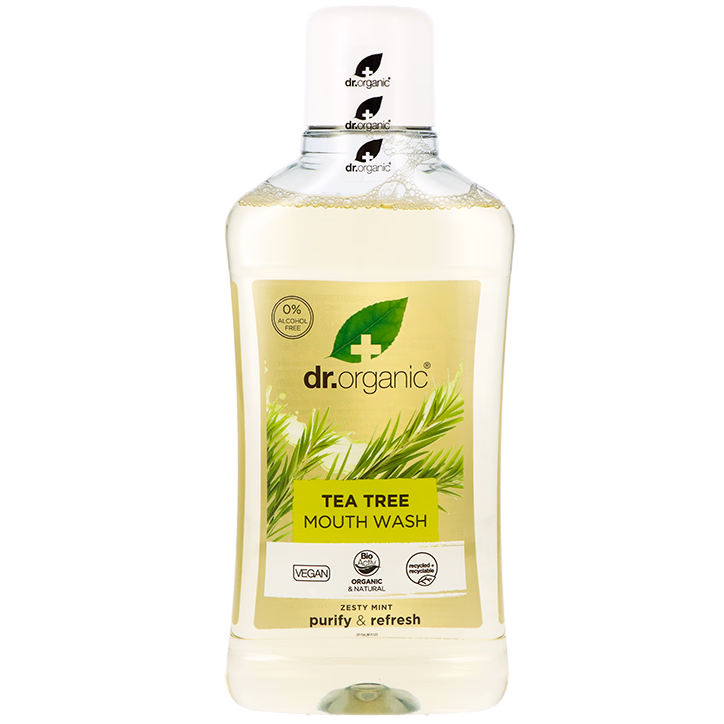 Dr. Organic Mondwater Tea Tree flacon van 500 ml