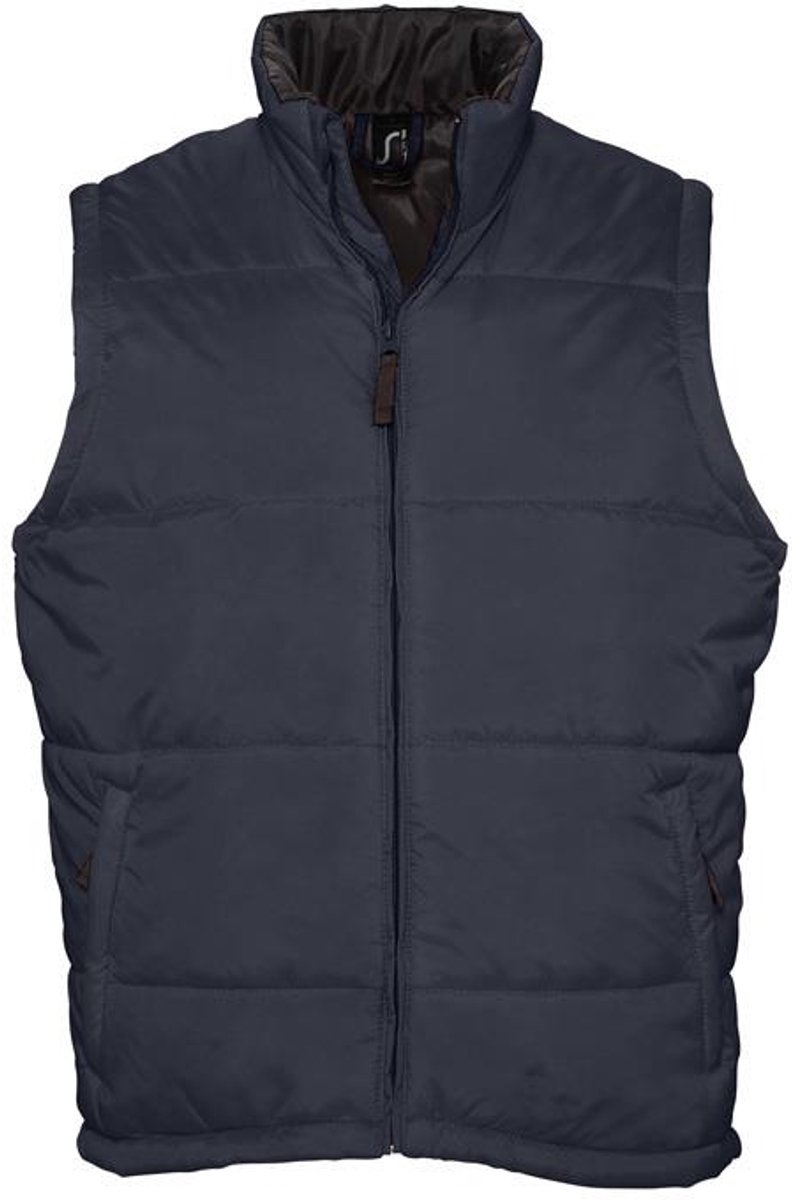 Sol's Warm gewatteerde bodywarmer in het navy met hoge kraag en ritszakken