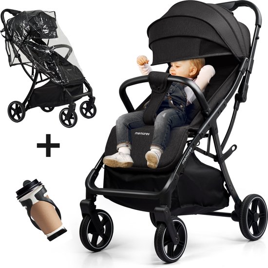 M1 plooibuggy in het zwart, ingeklapt op grote wielen