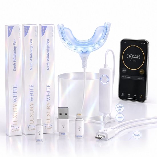 Luxury White Tandenbleek Set Pro-LED met PAP+ whitening gel