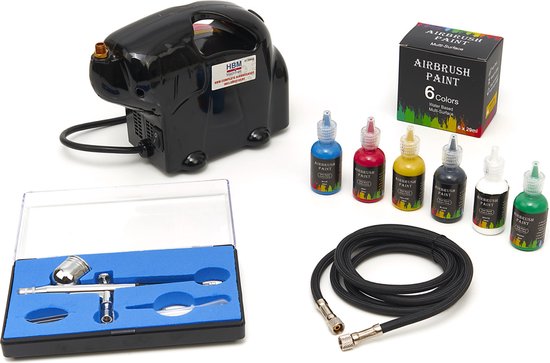 Complete airbrushset inclusief verf en compressor