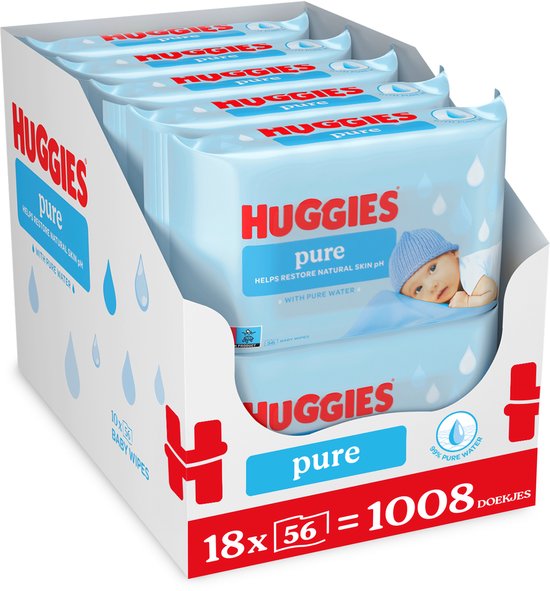 Huggies Billendoekjes Pure voordeelverpakking van 18 pakken