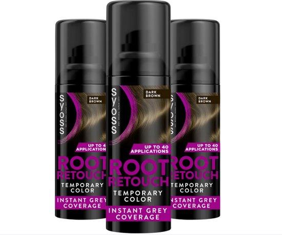 SYOSS Root Retouch uitgroeispray in donkerbruin, voordeelverpakking van 3