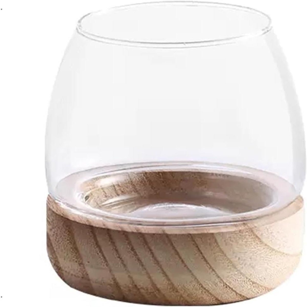 Glazen vissenkom met houten bodem, XL formaat