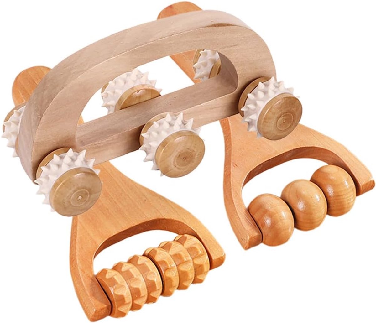 Set van 3 houten handzame rugmassage-rollers, draagbare roltool