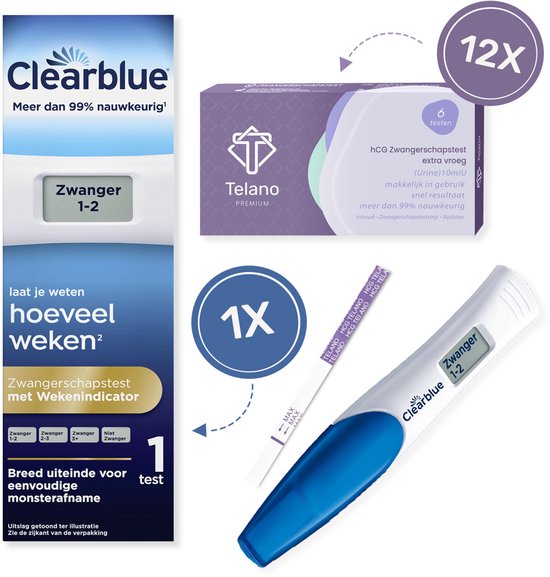 Telano Zwangerschapstesten voordeelset van 12 stuks met een Clearblue test