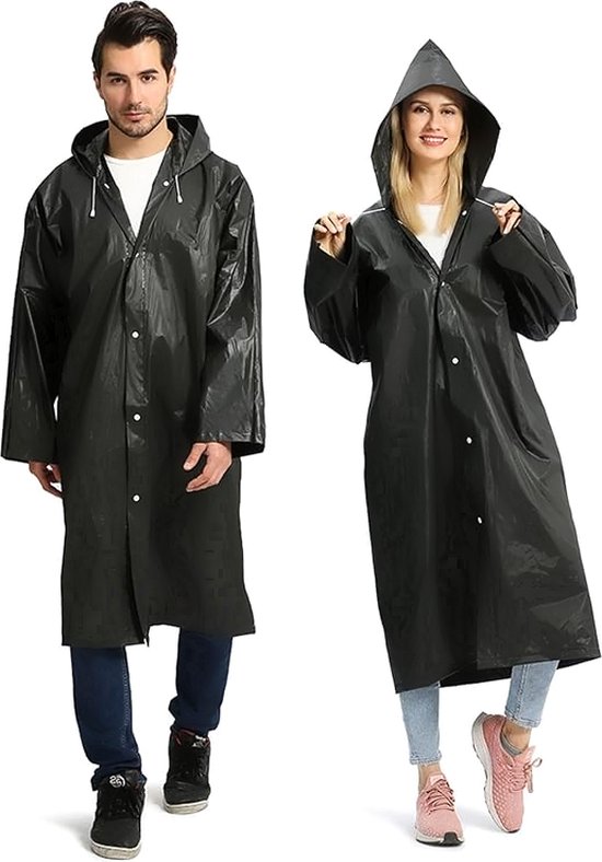 Zwarte regenponcho met capuchon voor festival of eenmalig gebruik