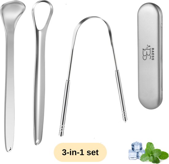 Baess 3-in-1 Tongschraper Set van roestvrij staal