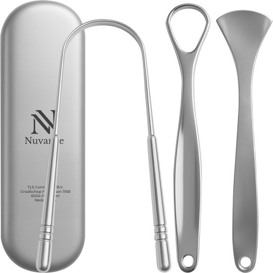 Nuvance Professionele Tongschraper 3-in-1 Set van roestvrij staal