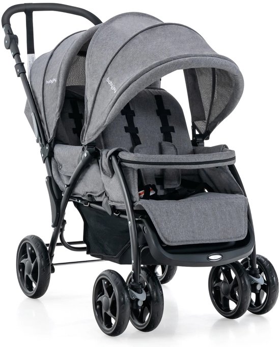Trendique lichtgewicht duo buggy voor een tweeling, grijs