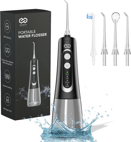 Infinity Goods waterflosser in zwart met opzetstukken