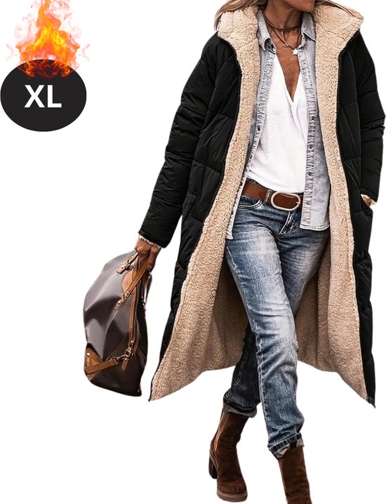 Nivard Parka winterjas voor dames in zwart, lang model